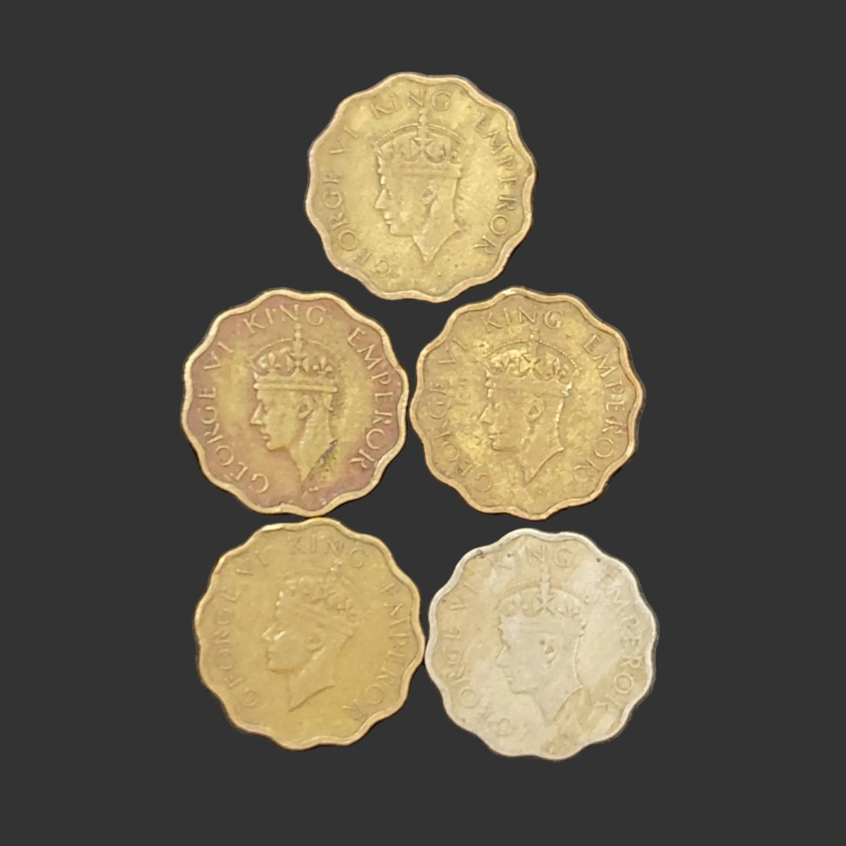 Set of 5 1 Anna Coins 1942/43/44/45/46 George VI
