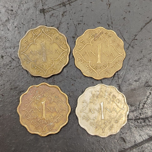 Set of 4 1 Anna Coins 1943/44/45/46 George VI