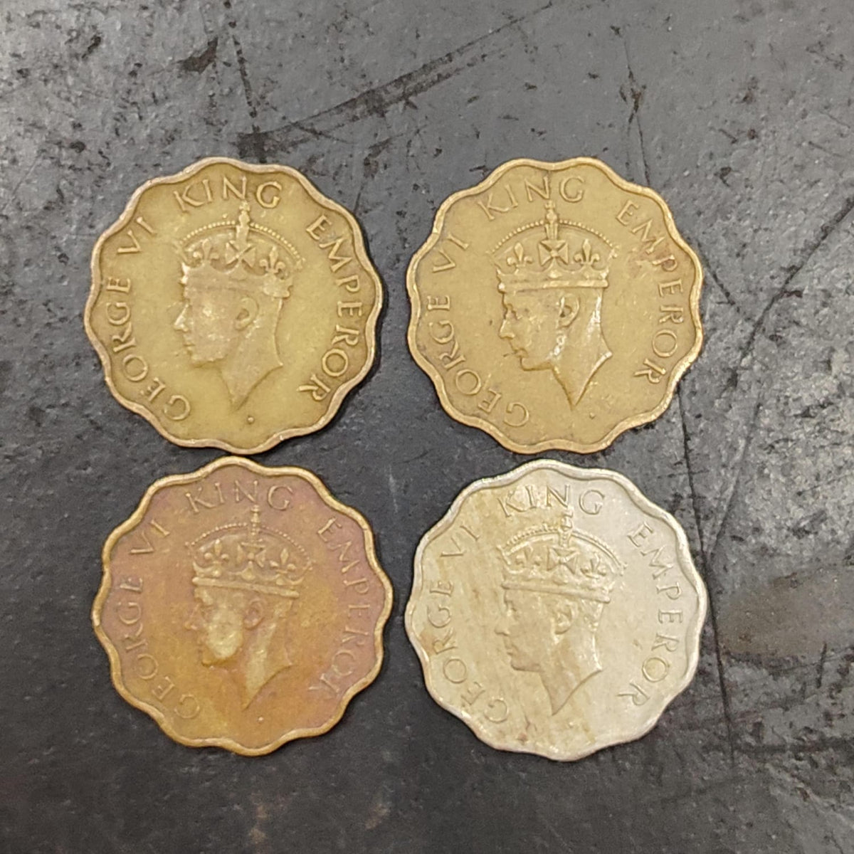 Set of 4 1 Anna Coins 1943/44/45/46 George VI