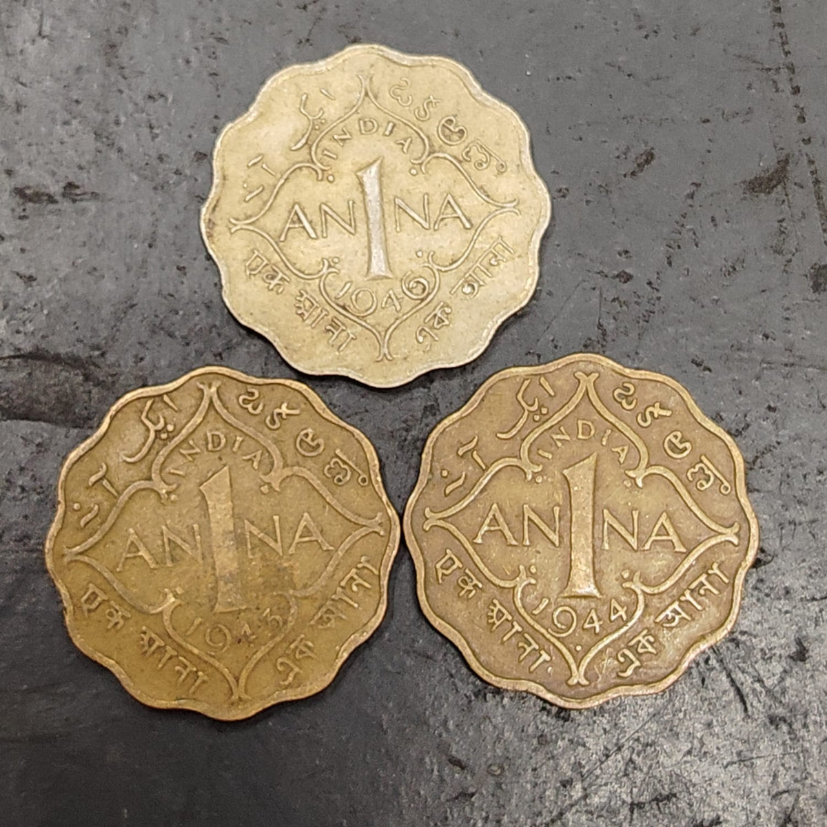 Set of 3 1 Anna Coins 1943/44/46 George VI