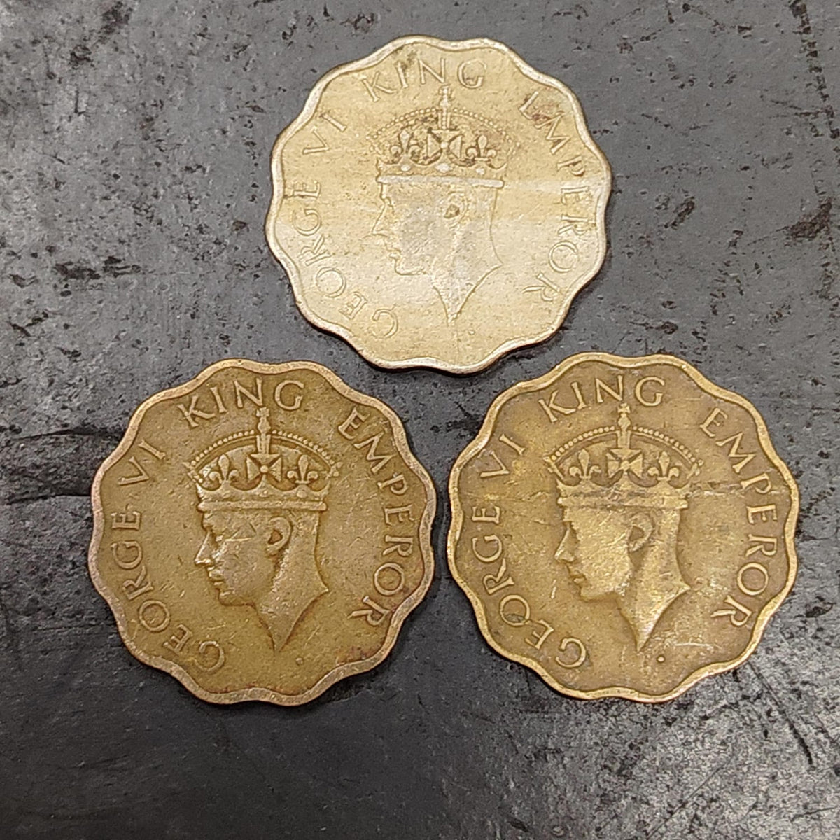 Set of 3 1 Anna Coins 1943/44/46 George VI