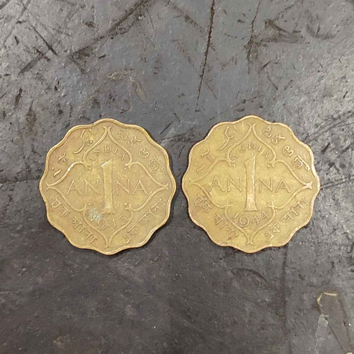 Set of 2 1 Anna Coins 1943/44 George VI