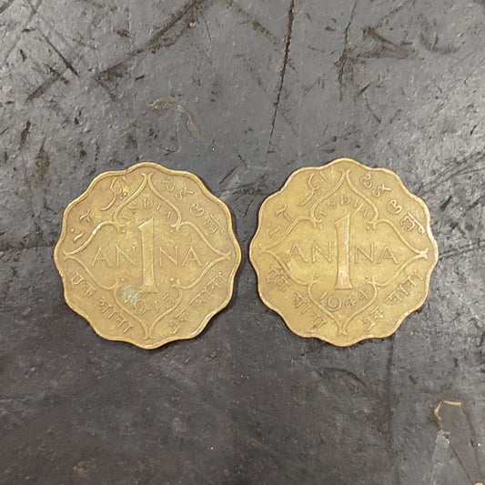 Set of 2 1 Anna Coins 1943/44 George VI