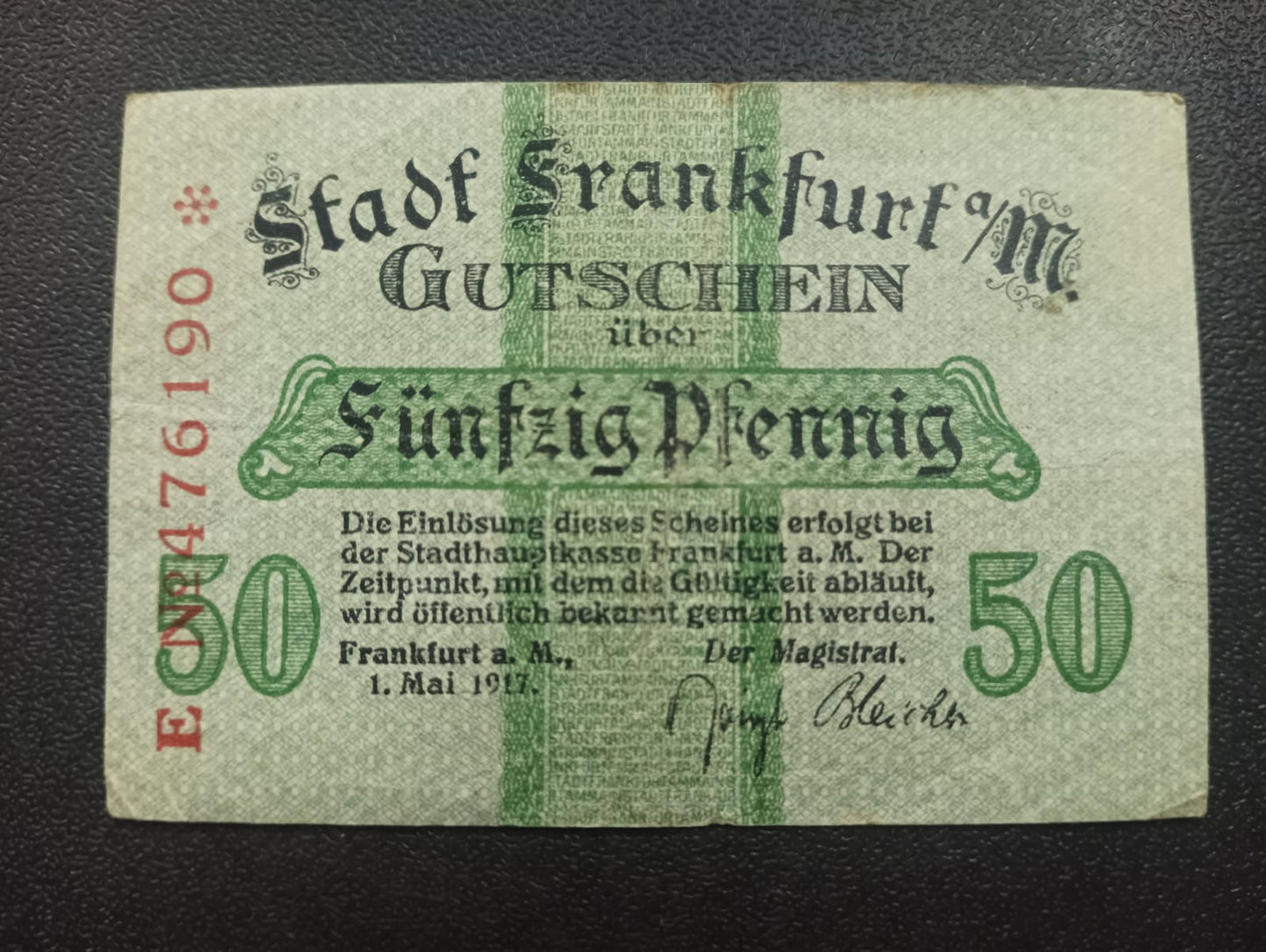 50 Pfennigs 1917 - City of Frankfurt am Main (Prussian province of Hesse-Nassau) - German Notgeld - (Ref: AUC0707)
