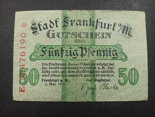 50 Pfennigs 1917 - City of Frankfurt am Main (Prussian province of Hesse-Nassau) - German Notgeld - (Ref: AUC0707)