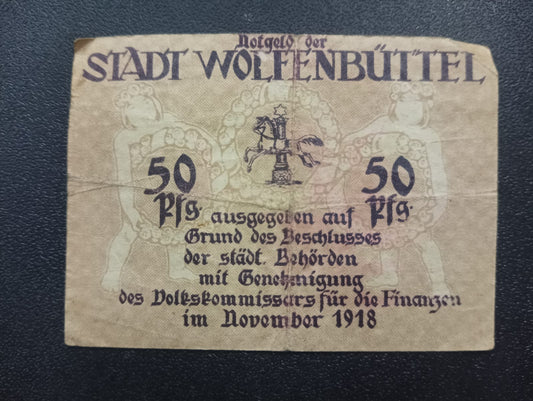 50 Pfennig 1918 -	City of Wolfenbüttel (Federal state of Brunswick) - German Notgeld ( Ref : AUC0708)
