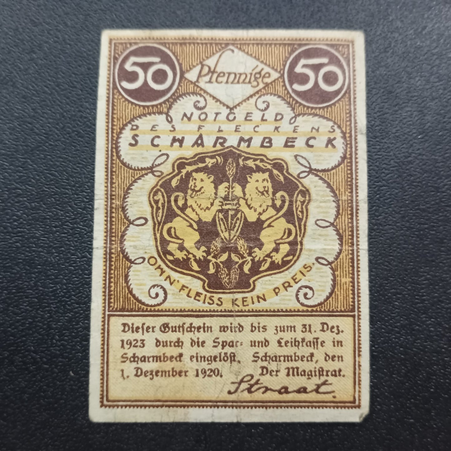 50 Pfennigs 1920 (German Notgeld)Town of Scharmbeck (Prussian province of Hanover) - Germany (Ref : AUC0764)