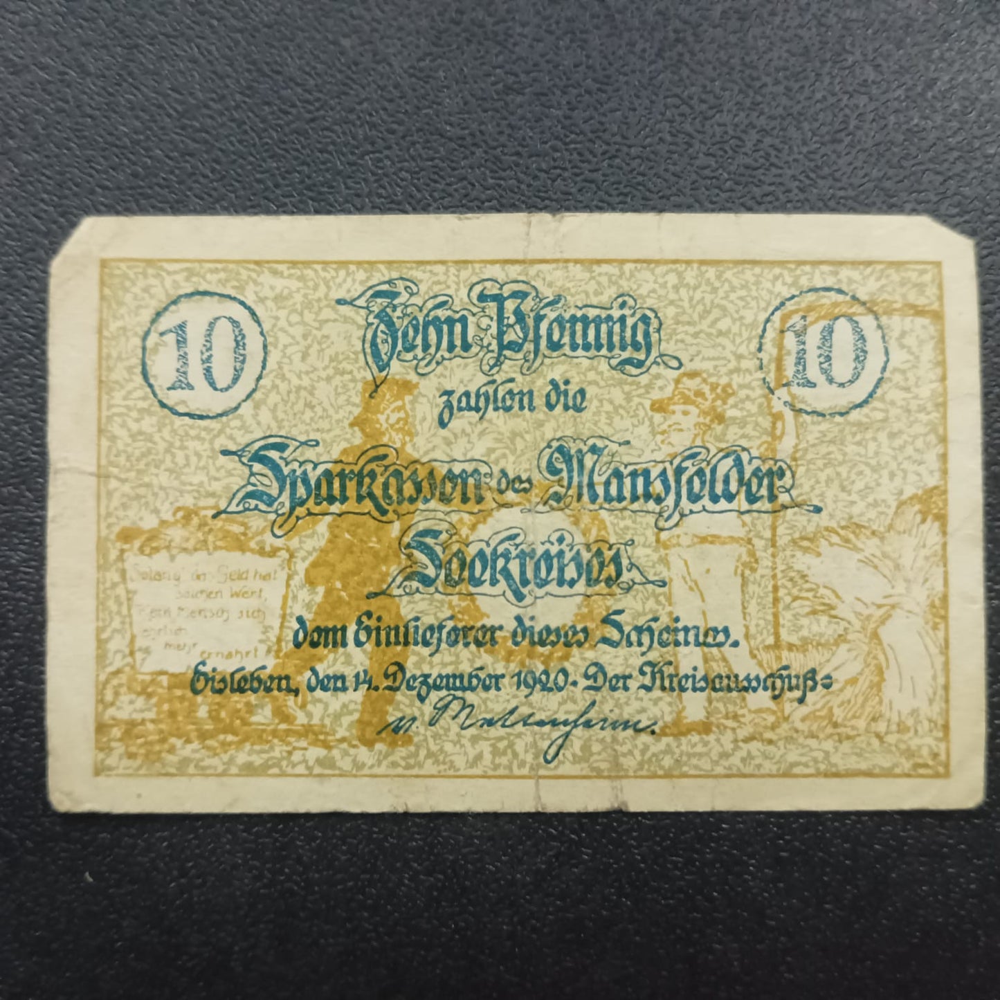 10 Pfennigs 1920 -District of Mansfelder Seekreis (Prussian province of Saxony) - German Notgeld (Ref : AUC0766)