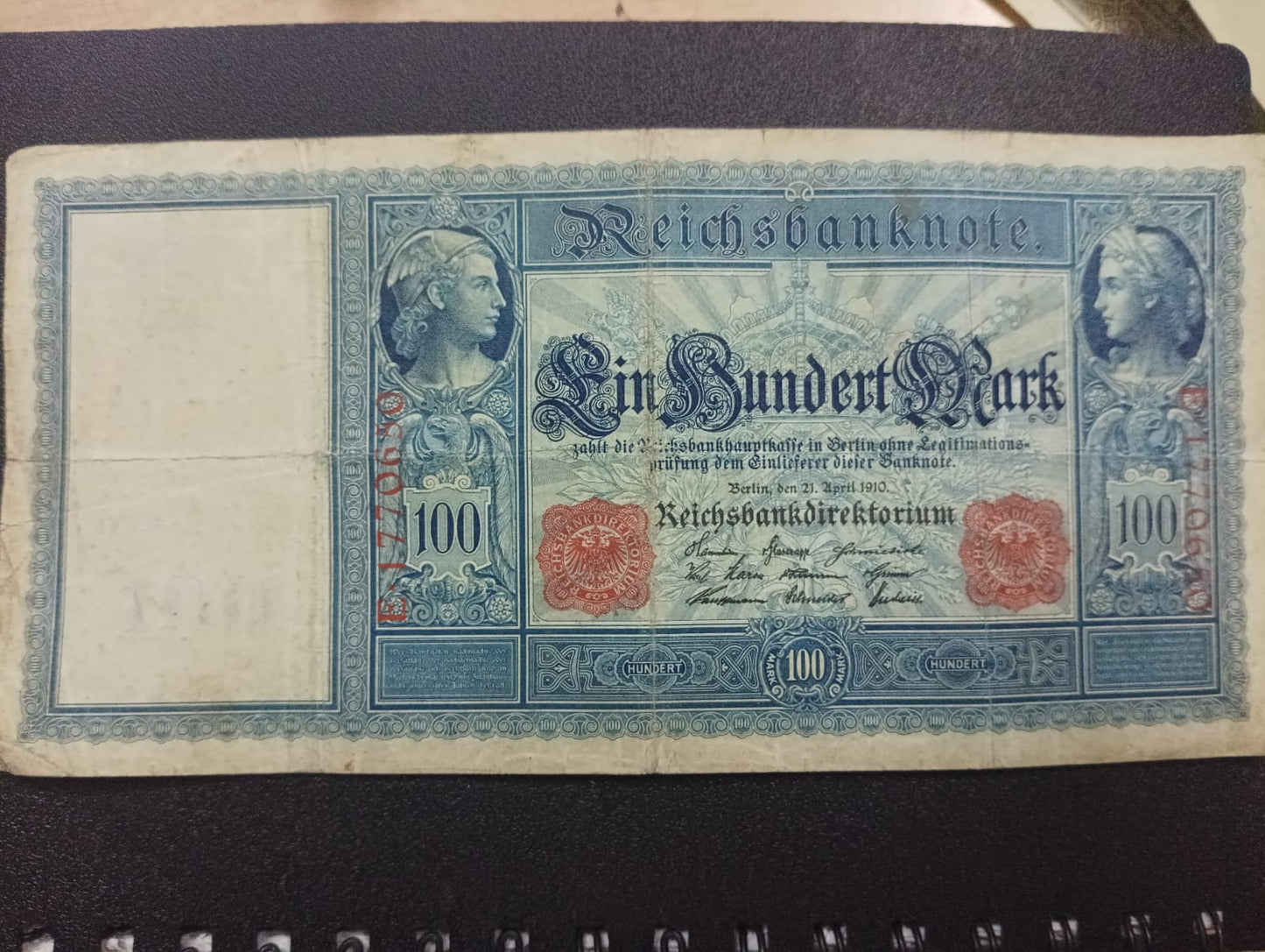 100 Mark 1910 Reichsbanknote; (red seals) - Germany (Ref : AUC0775)