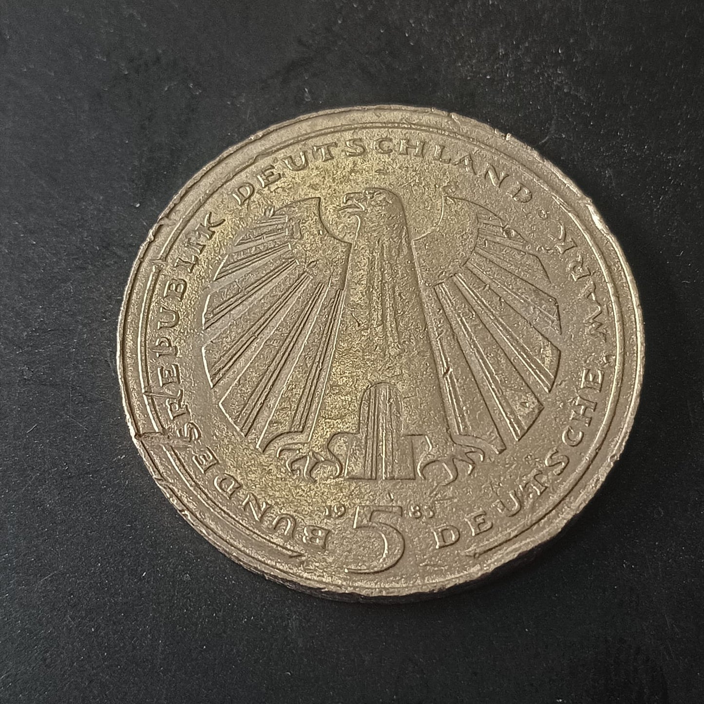 5 Deutsche Mark 1975 (150th anniversary of the german railroads (Eisenbahn)) - Germany (Ref: AUC1851)