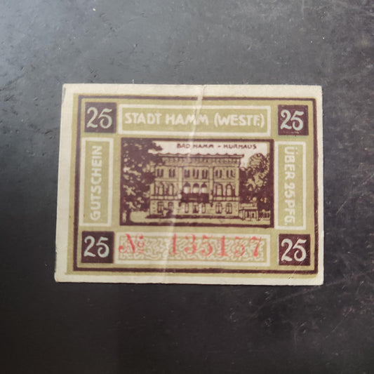 25 Pfennig 1920 	City of Hamm (notgeld) (Prussian province of Westphalia) (Ref : AUC1980)