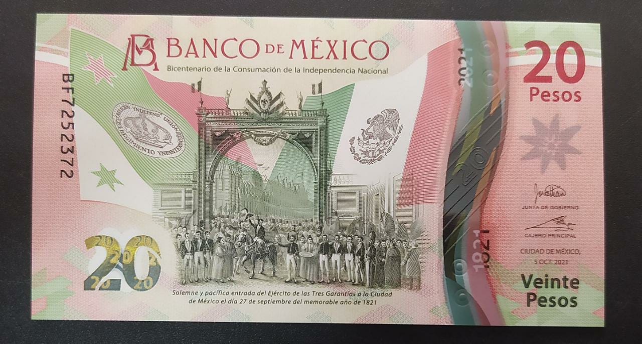 20 Peso (200 Years of Independence Series) polymer note UNC- Mexico