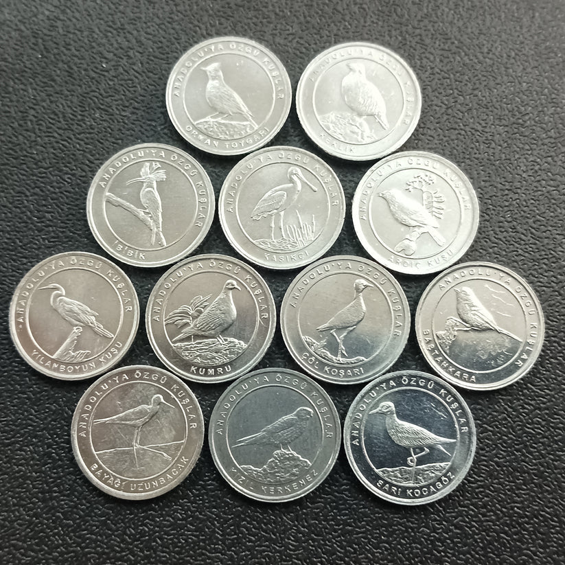 1 Kurus 2020 UNC - Set of 12 Coins : Birds of Anatolia Series (Non Circulating Coins)
