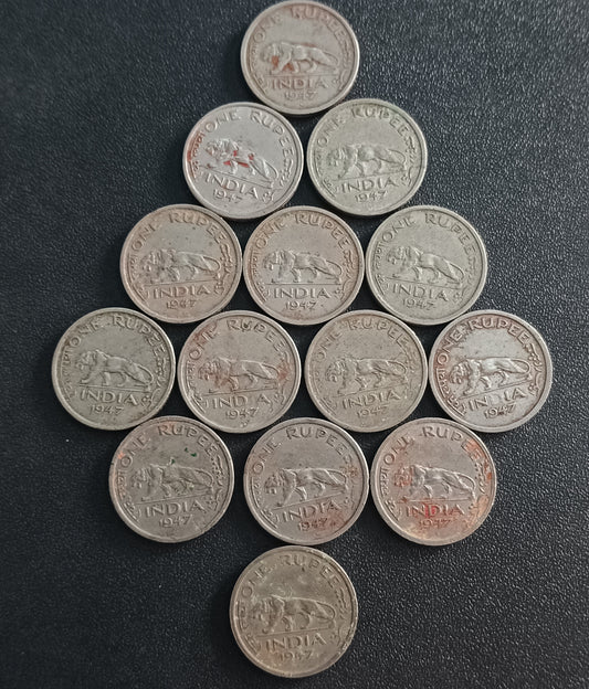 Lot of 14 Coins - 1 Riupee 1947 (Tiger Rupee) - (Ref : AUC0973)