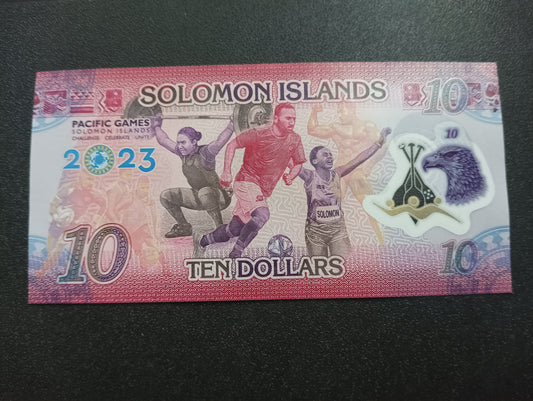 10 Dollars 2023 UNC Polymer (17th Pacific Games in Honiara) - Solomon Islands : Circulating Commemorative Note