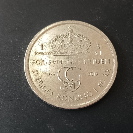 1 Krona 2013 AUNC (40th Anniversary of the Reign of King Carl XVI Gustaf) - Sweden