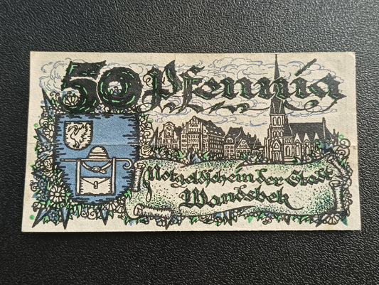50 Pfennig 1921 - City of Wandsbek (Prussian province of Schleswig-Holstein) - German Notgeld (Ref : AUC0604)