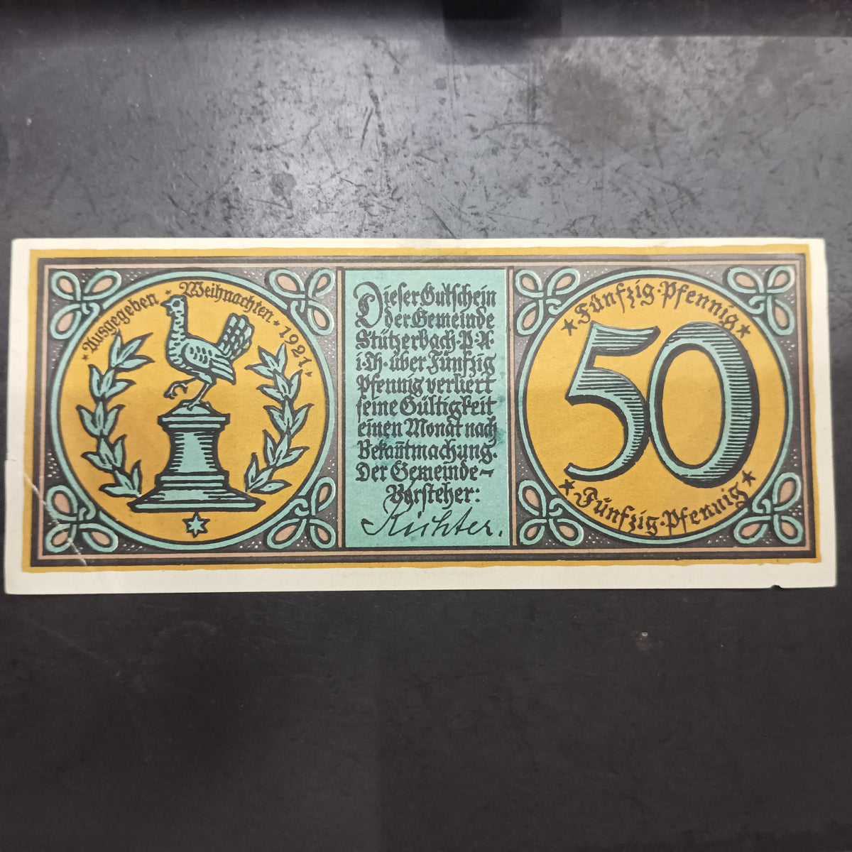 50 Pfennig 1921 - Prussian partition of the Municipality of Stützerbach (Prussian province of Saxony) - German Notgeld (Ref: AUC1921)