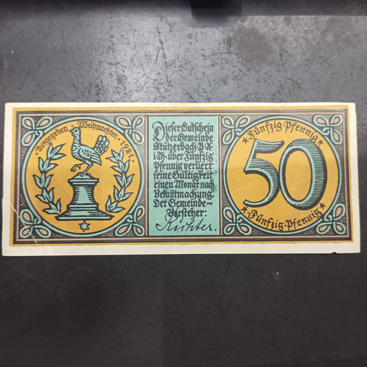 50 Pfennig 1921 - Prussian partition of the Municipality of Stützerbach (Prussian province of Saxony) - German Notgeld (Ref: AUC1921)