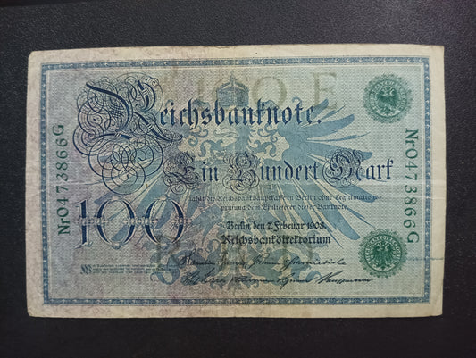100 Mark 1908 Reichsbanknote; (green seal) - Germany