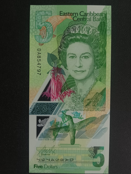 5 Dollars 2021 UNC Polymer Note - East Caribbean States