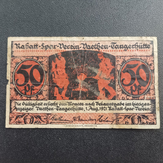 50 Pfennigs 1921 - 	Municipality of Vaethen-Tangerhütte (Prussian province of Saxony) - German Notgeld (Ref: AUC0732)