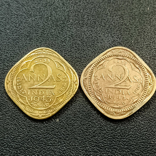 2 Anna George VI set of 2 Coins (1943 & 1944)