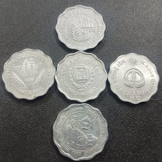 Lot of 5 High Grades 10Paise Aluminium Commemorative coins (Ref : AUC0753)