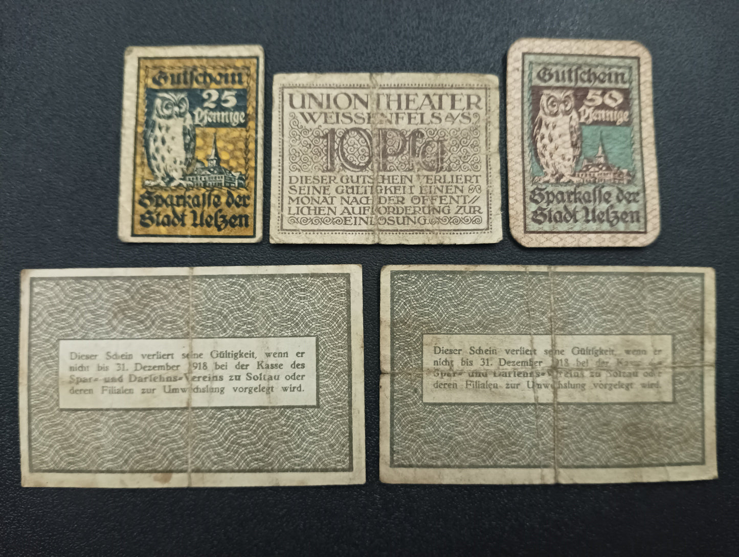 Lot of 5 German Notgeld (World War I Notes) - Germany ( Ref: AUC0768)