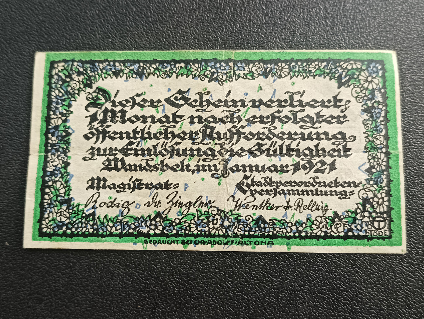 50 Pfennig 1921 - City of Wandsbek (Prussian province of Schleswig-Holstein) - German Notgeld (Ref : AUC0604)