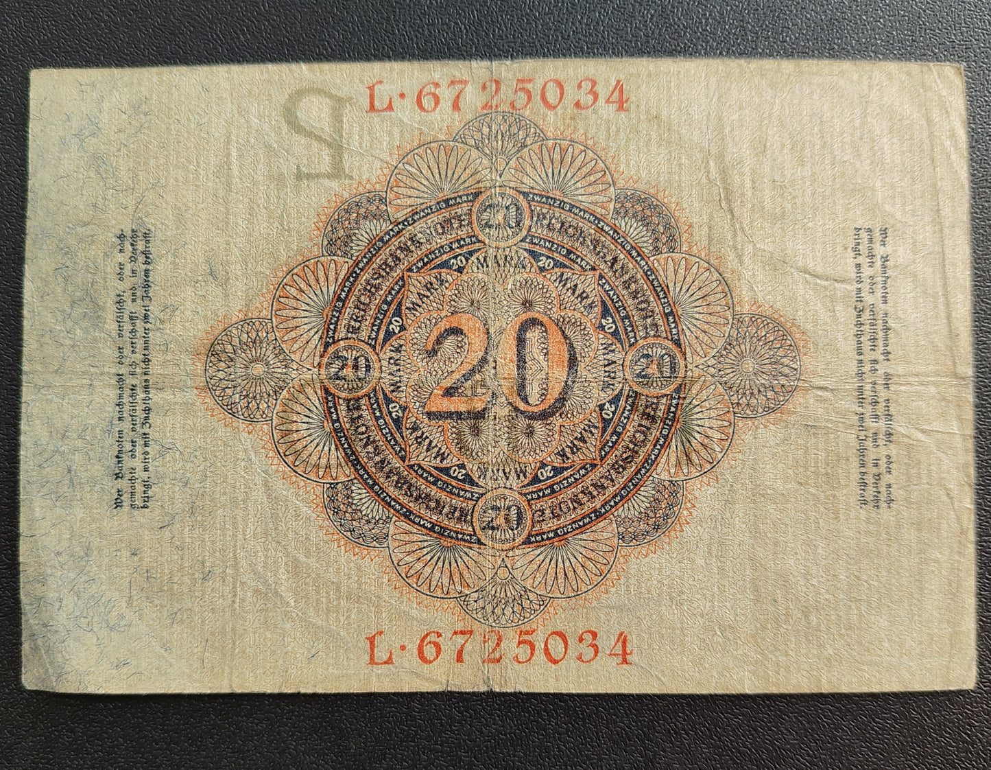 20 Mark Reichsbanknote 1914 William II Germany (Ref : AUC1494)