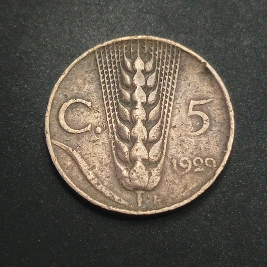 5 Centesimi 1929- Victor Emmanuel III - Italy (Ref: AUC1414)