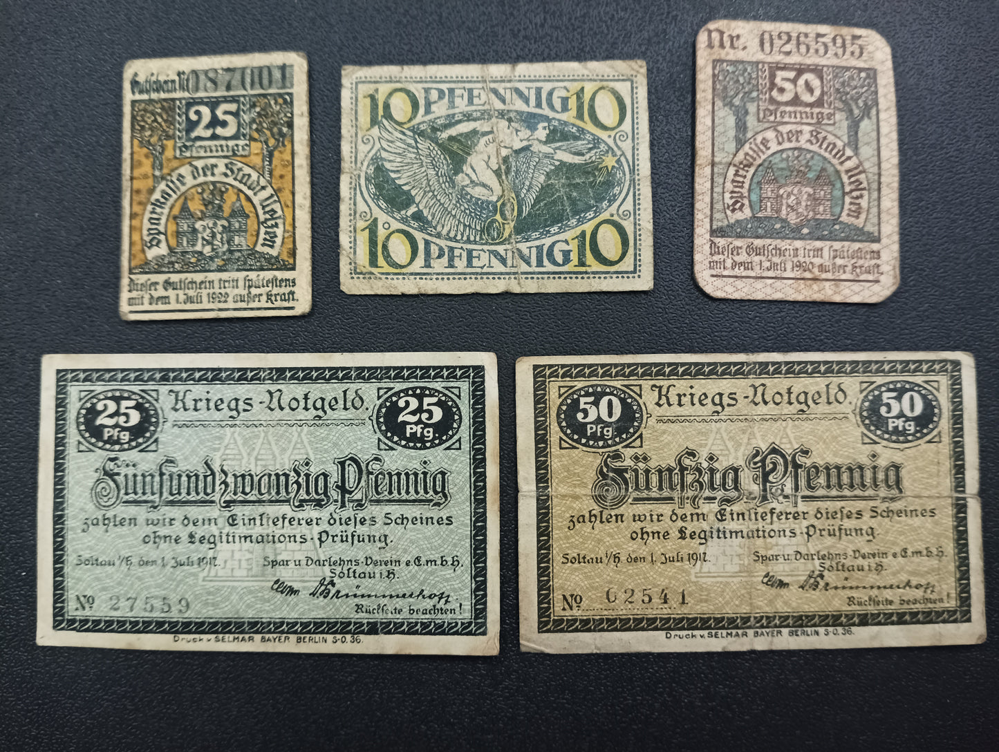 Lot of 5 German Notgeld (World War I Notes) - Germany ( Ref: AUC0768)