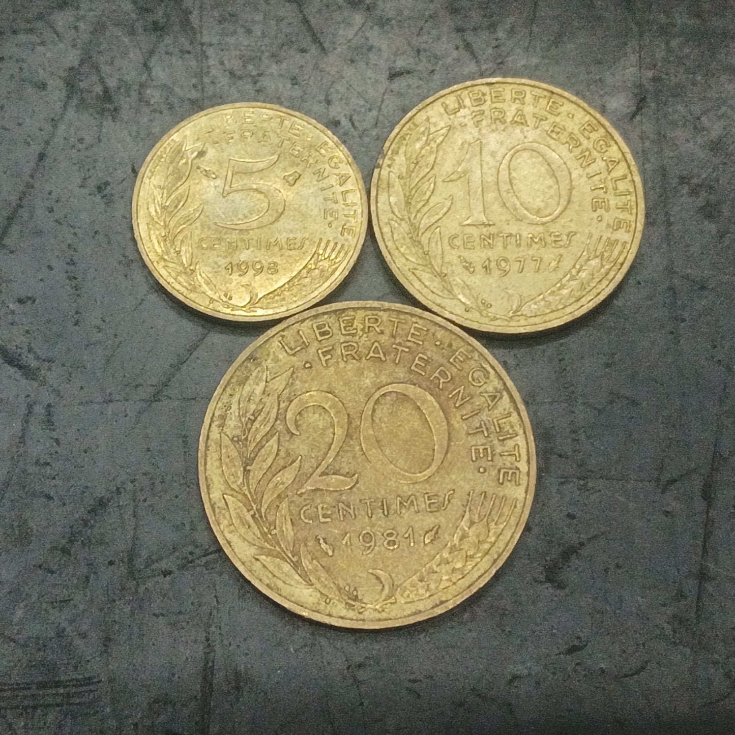Set of 3 Coins - 5/10/20 Centime France (Random Years)