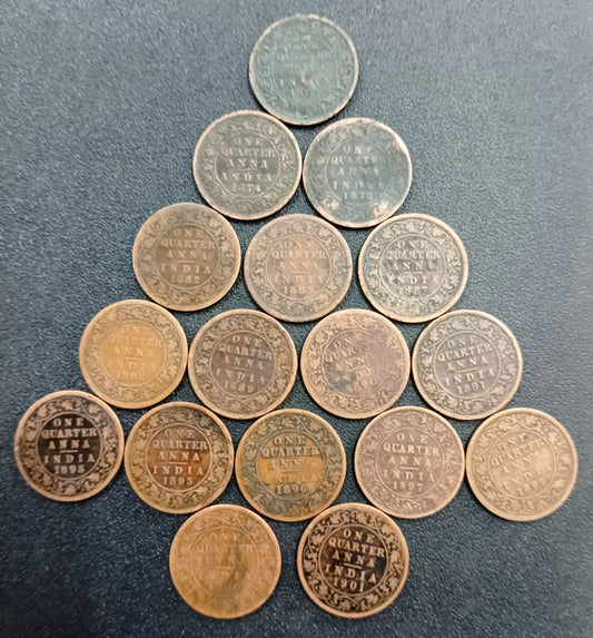 Lot of 17 Different Years of 1/4 Anna Victoria - (Ref : AUC1474)