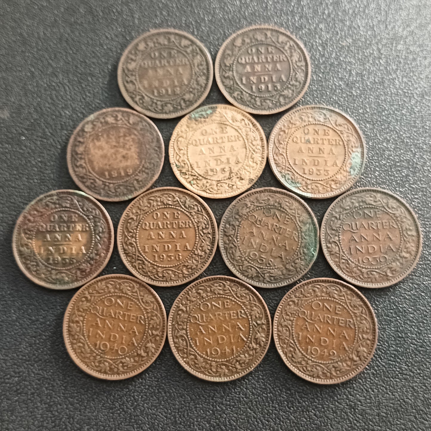 1/4 Anna x 12 Different Years (George V & George VI) - (Ref : AUC0722)