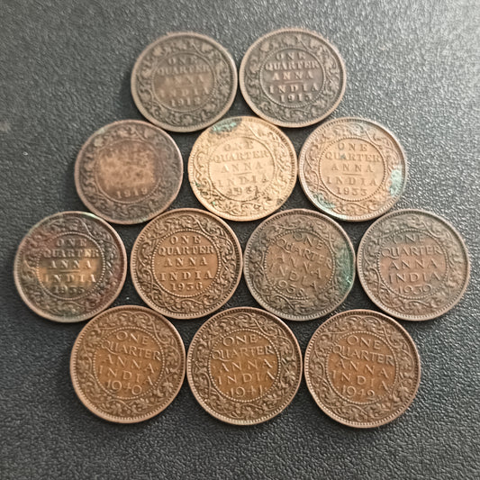 1/4 Anna x 12 Different Years (George V & George VI) - (Ref : AUC0722)