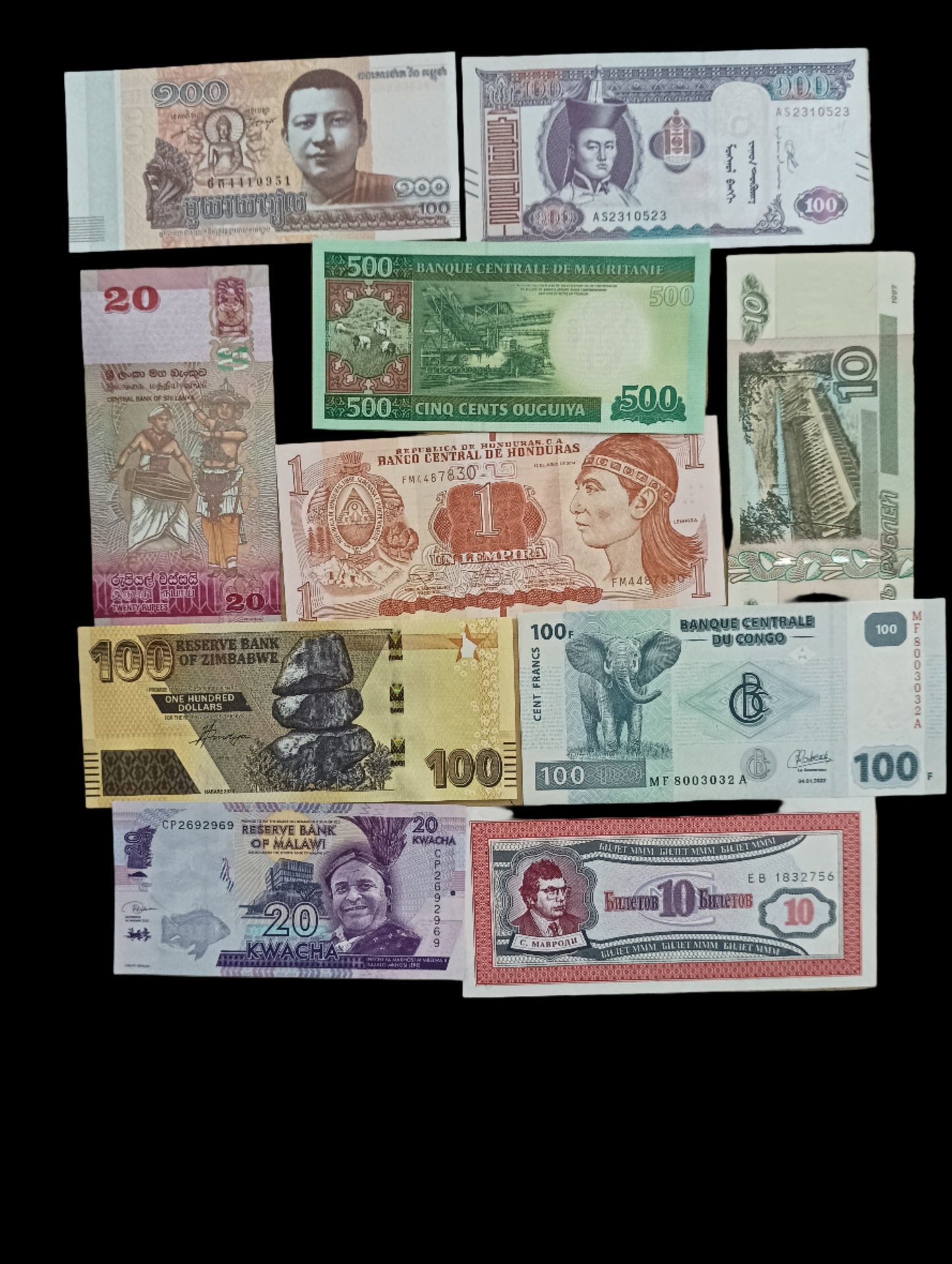 Set of 100 All Different UNC Bank Notes
