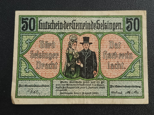 50 Pfennigs 1920 -Municipality of Selsingen (Prussian province of Hanover)- German Notgeld ( Ref: AUC0605)