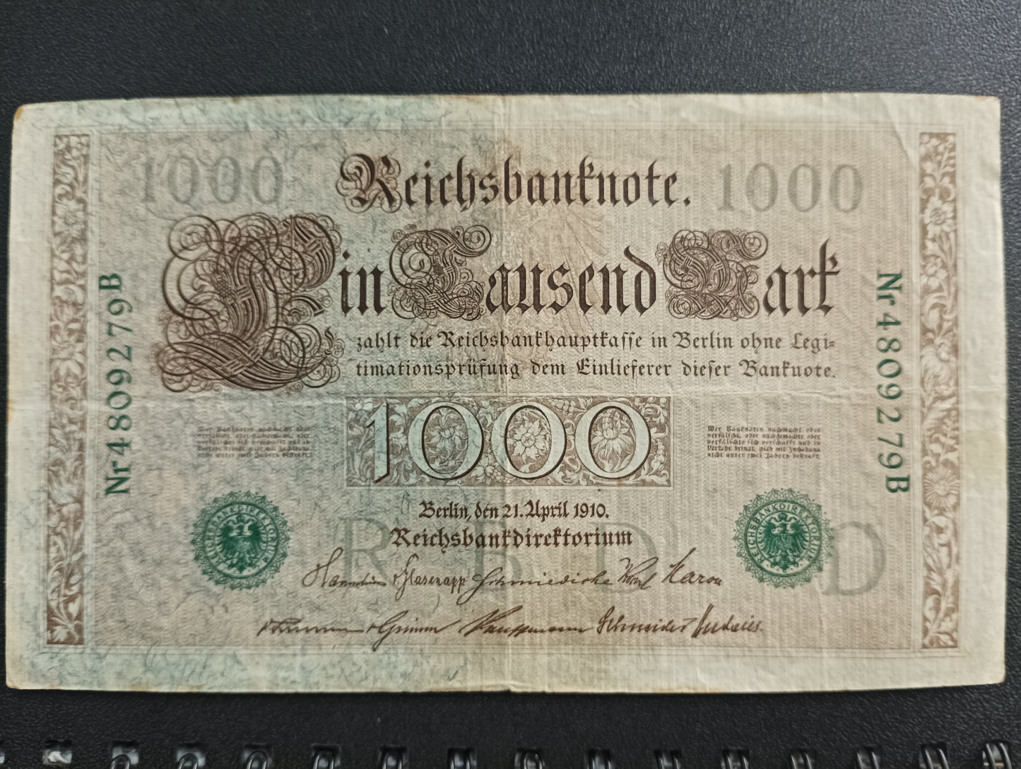 1000 Mark 1910 Reichsbanknote  (green seals) - Germany (Ref : AUC0751)