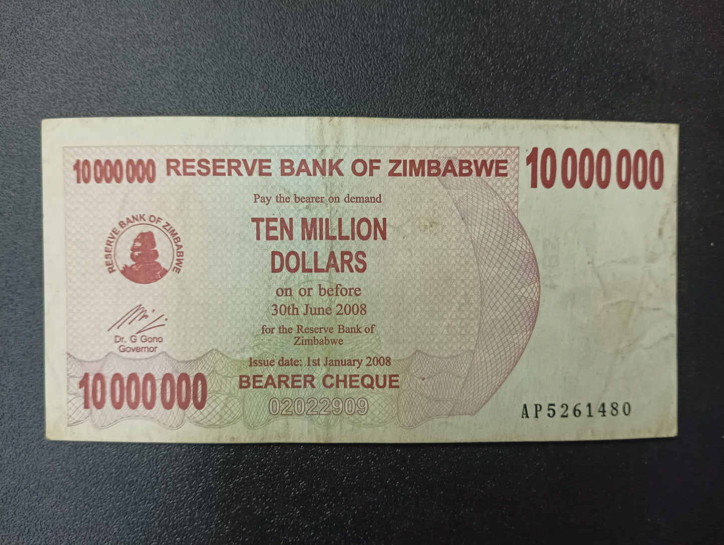 10 Million Dollars 2008 (Bearer Cheque) - Zimbabwe