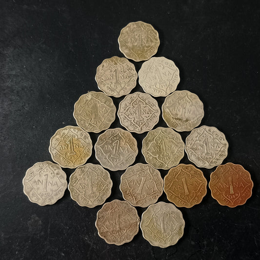 Lot of 17 Coins - All Different Years of 1 Anna George 5 & George 6 (Ref : AUC1603)
