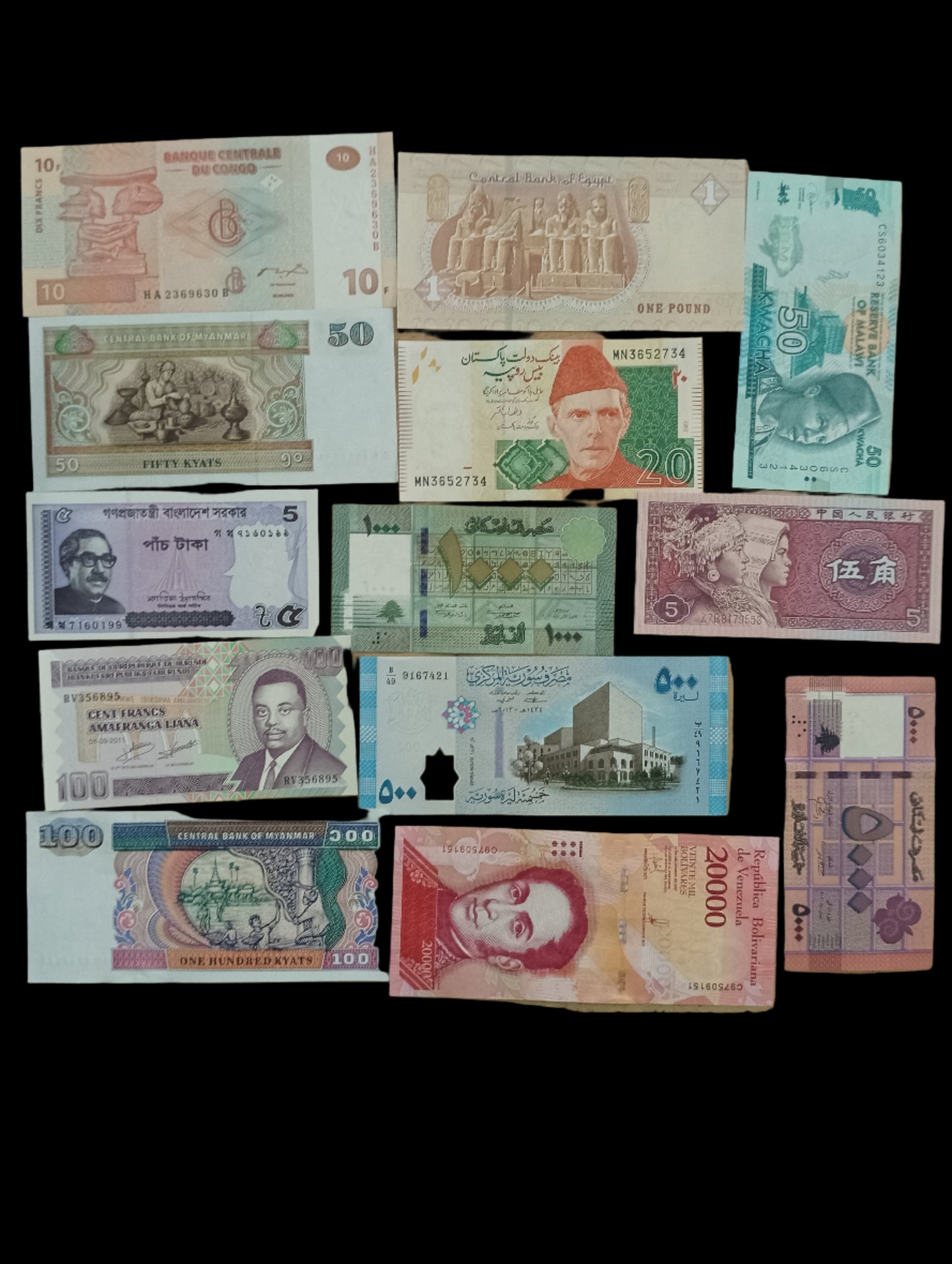 Set of 100 All Different UNC Bank Notes