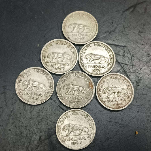 Lot of 7 Coins - 1 Rupee 1947 - Tiger One Rupee (Ref : AUC1359)