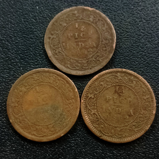 1/2 Pice 1862 Victoria - Lot of 3 Coins - (Ref : AUC1477)