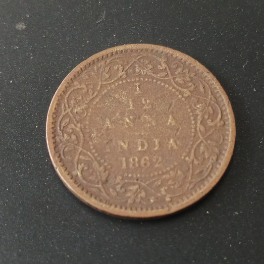 1/12 Anna 1862 Victoria Scarce - (Ref : AUC1343)