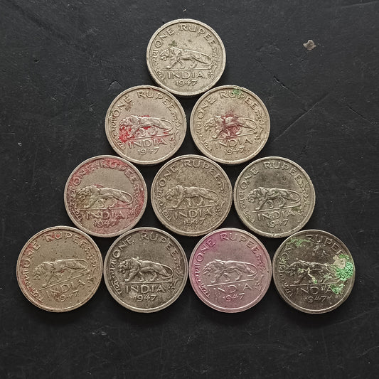 Lot of 10 Coins - 1 Rupees 1947 Nickel -Tiger Rupee (ref : AUC1598)