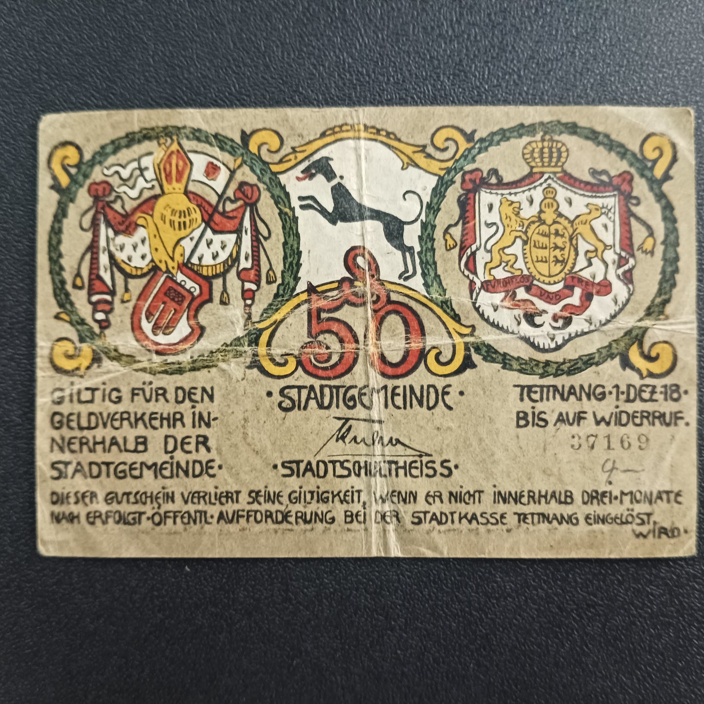 50 Pfennigs 1918 -City of Tettnang (Federal state of Württemberg) - German Notgeld (Ref : AUC0731)