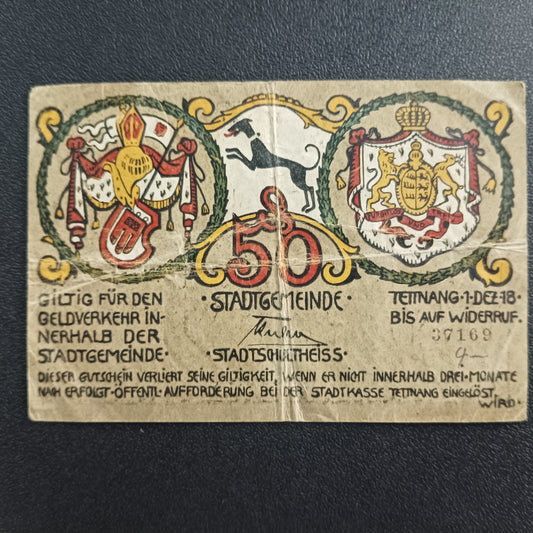 50 Pfennigs 1918 -City of Tettnang (Federal state of Württemberg) - German Notgeld (Ref : AUC0731)