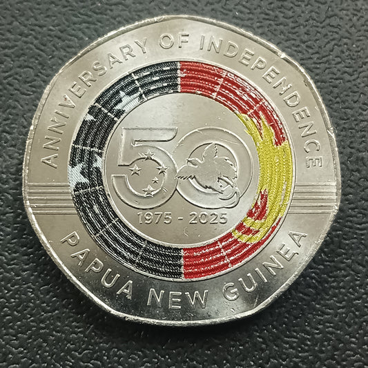 50 Toea 2025 UNC- Charles III 50th Anniversary of Independence; Coloured - Papua New Guinea